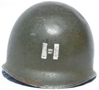 Us Wwii M - 1 Helmet Painted Captain Bars & Firestone Tire & Rubber Company Liner