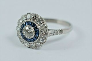 ANTIQUE ART DECO Platinum 1.  12 CT Diamond & Sapphire Halo Ring 2