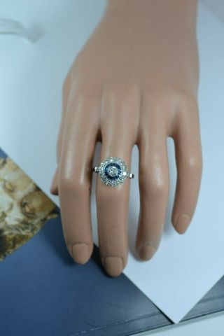 ANTIQUE ART DECO Platinum 1.  12 CT Diamond & Sapphire Halo Ring 7