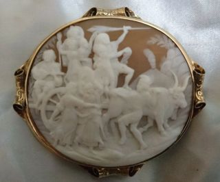 Large Antique Cameo Brooch Bachanalian revel.  Fine Quality 3