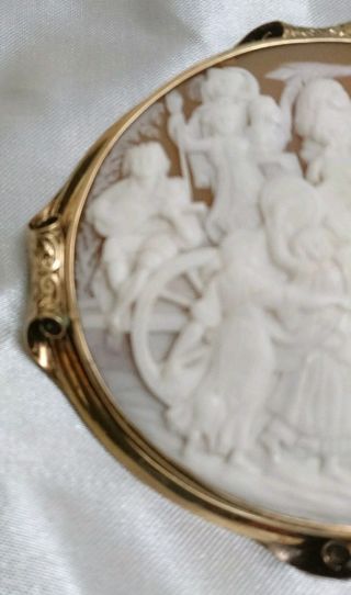 Large Antique Cameo Brooch Bachanalian revel.  Fine Quality 5