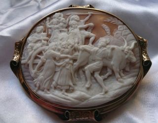 Large Antique Cameo Brooch Bachanalian revel.  Fine Quality 7