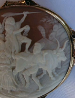 Large Antique Cameo Brooch Bachanalian revel.  Fine Quality 8