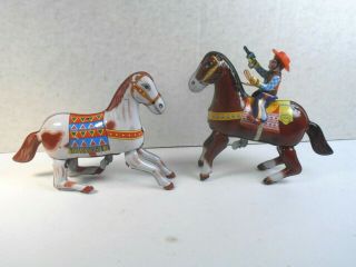 Vintage Haji Japan Tin Windup Toy Bucking Cowboy Horse W/extra Tin Horse