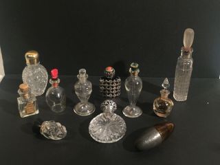 11 Antique And Vintage Miniture Perfume Bottles - Sterling Top,  Blown Glass,  More