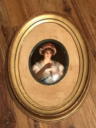 Antique Vintage Hand Painted Porcelain Plaque Portrait Art