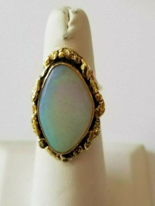Vintage 14k Gold With Large Opal Stone With Natural Gold Nuggets Ring - Sz 5 3/4