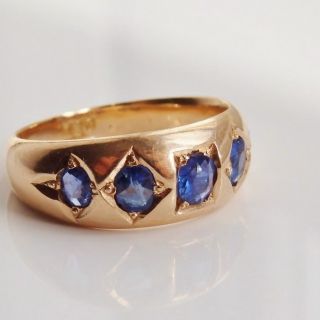 Stunning Antique Victorian 18ct Gold Sapphire Five Stone Ring C1900