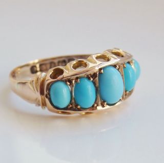 Stunning Antique Edwardian 9ct Gold Turquoise Cabochon Five Stone Ring c1906 2
