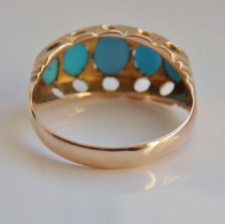 Stunning Antique Edwardian 9ct Gold Turquoise Cabochon Five Stone Ring c1906 6