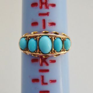 Stunning Antique Edwardian 9ct Gold Turquoise Cabochon Five Stone Ring c1906 8