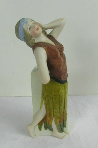 Antique Art Deco Flapper Girl Porcelain Bud Vase Glass Bead Finish No Marks