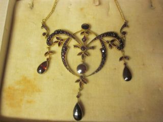 4pc Antique BOHEMIAN Cut RED GARNET Necklace,  Broach,  Ear Rings  LOOK 2