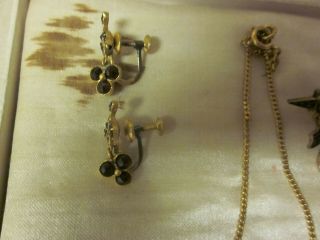 4pc Antique BOHEMIAN Cut RED GARNET Necklace,  Broach,  Ear Rings  LOOK 4