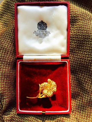 Rare 18ct Gold Vintage Asprey & Co Flower Brooch Pin Box