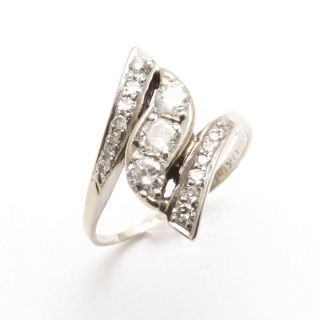 Vintage 14k White Gold Diamond Swirl Ring 1.  10 Carat Estate 3 Rows Navette
