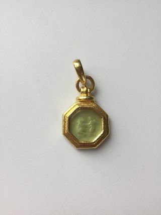 Elizabeth Locke 19K Gold Pendant w/ Lime Green Glass Intaglio 3