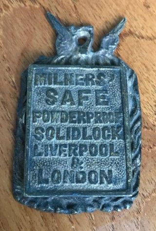 Vintage Solid Brass/bronze Milners Safe Key Hole Cover Sign Man Cave Key Cover