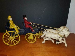 Vintage Antique Cast Iron Horse & Buggy Carriage W Passenger