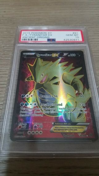 Pokemon PSA 10 GEM Tyranitar EX Full Art Ancient Origins XY English Card 91 3