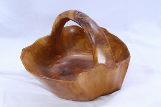 Burl Wood Basket Hand Carved 10.  25 " X 7.  5 "