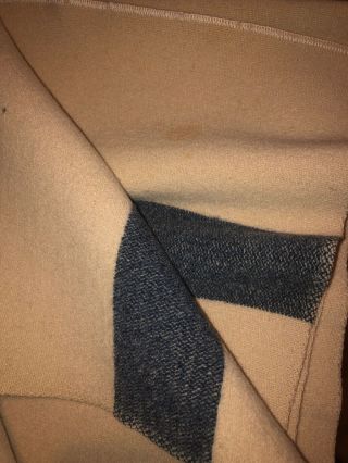 Vintage US NAVY Wool Blanket 100” x 70” Circa WW II GUC Beige & Blue 3