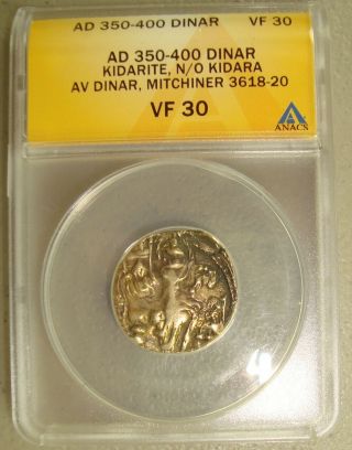 AD 350 - 400 Hunnic Tribes,  Kidarites Ancient Indian Gold Dinar ANACS VF30 3