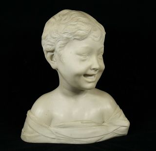 Antique Italian Carved Marble Bust Of A Young Boy