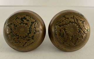 Antique Ornate Brass Capped Door Knobs Victorian Architectural Salvage
