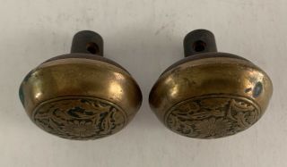 Antique Ornate Brass Capped Door Knobs Victorian Architectural Salvage 2