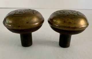 Antique Ornate Brass Capped Door Knobs Victorian Architectural Salvage 3