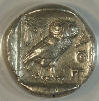 Ancient Attica Athens 454 - 404 BC Athena Owl Tetradrachm Silver Coin ANACS EF45 3