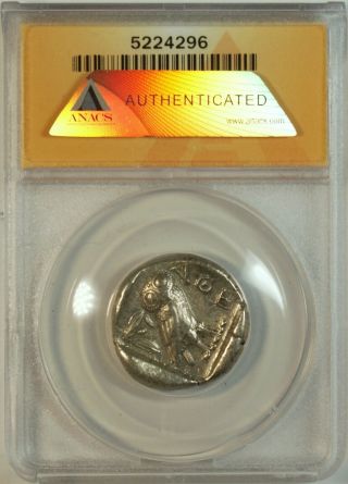 Ancient Attica Athens 454 - 404 BC Athena Owl Tetradrachm Silver Coin ANACS EF45 4