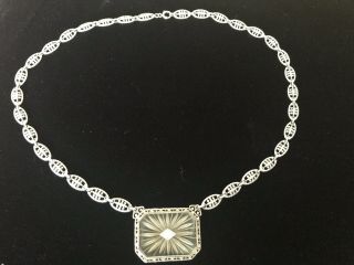 Rare Art Deco 14k W Gold Camphor Glass Diamond /filigree Choker/ /neck 15.  6g