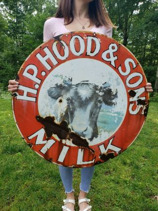 H.  P.  Hood & Sons Milk Porcelain Sign 30 " Metal Antique Advertising