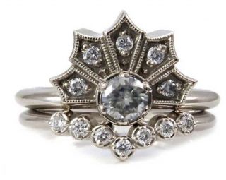 Art Deco Engagement Ring & Wedding Band Set.  Size 5.  5