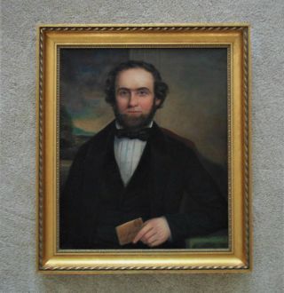 19th C Portrait Painting Gentleman Husband Oil On Canvas Antique American School