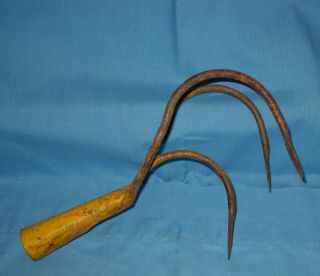 Antique VTG Farm Garden Tool 3 Tine Hand Cultivator/Rake/Push Plow/Attachment 4