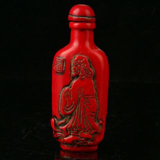 China Exquisite Red Coral Hand Carved Character Snuff Bottle E956