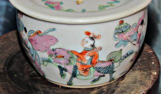 antique chinese famille rose tea cup w/lid wax seal mark painted court scene 3