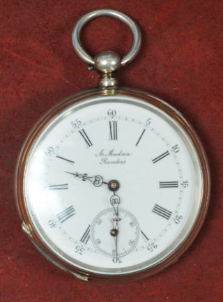 Antique A Madsen Randers Pocket Watch Size 12 Silver Case