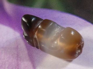ANCIENT PYU KINGDOM BANDED CHUNG AGATE ELEPHANT AMULET BEAD RARE 23.  8 BY 15 MM 10