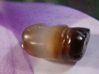 ANCIENT PYU KINGDOM BANDED CHUNG AGATE ELEPHANT AMULET BEAD RARE 23.  8 BY 15 MM 11