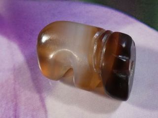 Ancient Pyu Kingdom Banded Chung Agate Elephant Amulet Bead Rare 23.  8 By 15 Mm