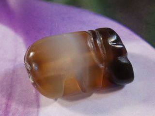 ANCIENT PYU KINGDOM BANDED CHUNG AGATE ELEPHANT AMULET BEAD RARE 23.  8 BY 15 MM 3