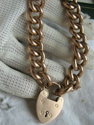 Antique Chunky 9ct 9k Rose Gold Padlock Chain Bracelet All Links Stamped