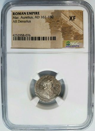 Marcus Aurelius Roman Empire Ngc Xf Ad 161 - 180 Ar Denarius Silver Ancient Coin
