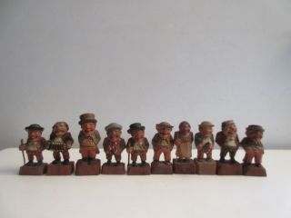 Antique Hand - Carved Black Forest German Wood Figurines X 10 Bottle Topper Size