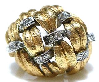 Retro 14k Yellow Gold Floral Flower Weave Diamond Cocktail Dome Ring Band Size 5