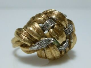 RETRO 14K YELLOW GOLD FLORAL FLOWER WEAVE DIAMOND COCKTAIL DOME RING BAND SIZE 5 3